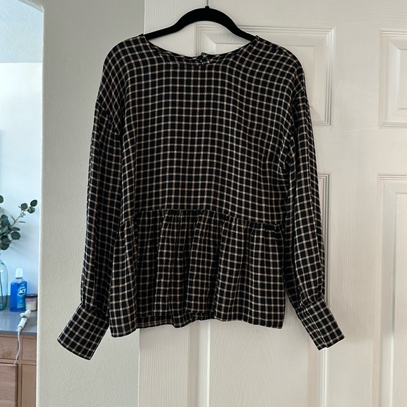 MADEWELL Button-Back Peplum Top in Mini Windowpane / SMALL / CHECK TWILL - Picture 4 of 10